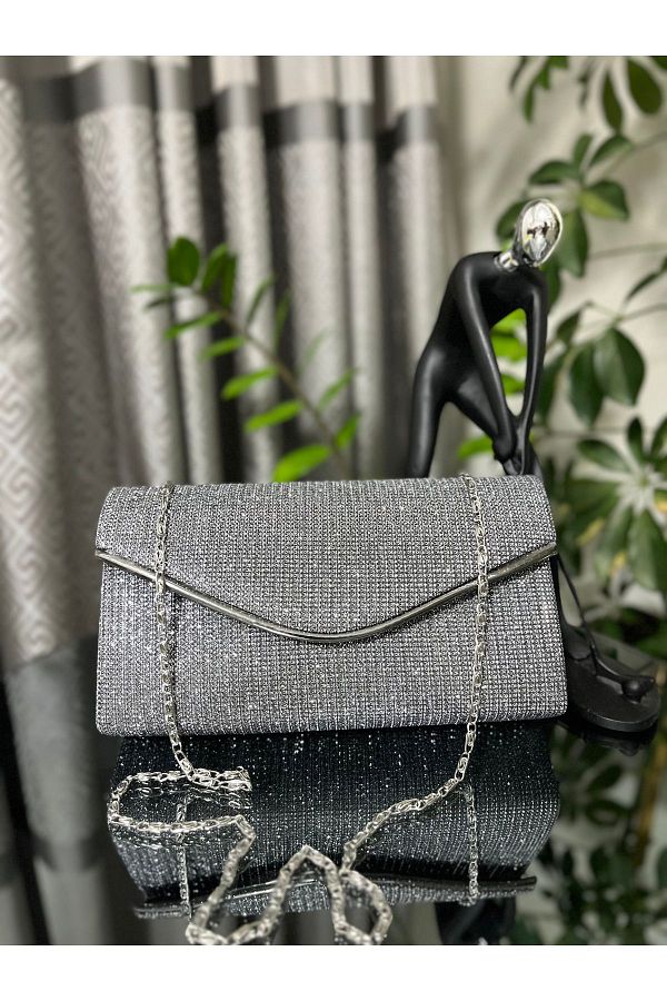 ysl bag Anthracite Color Stylish Night Mini Evening Bag Chupra Fabric Hand Clutch with Shoulder Chain Trendyol