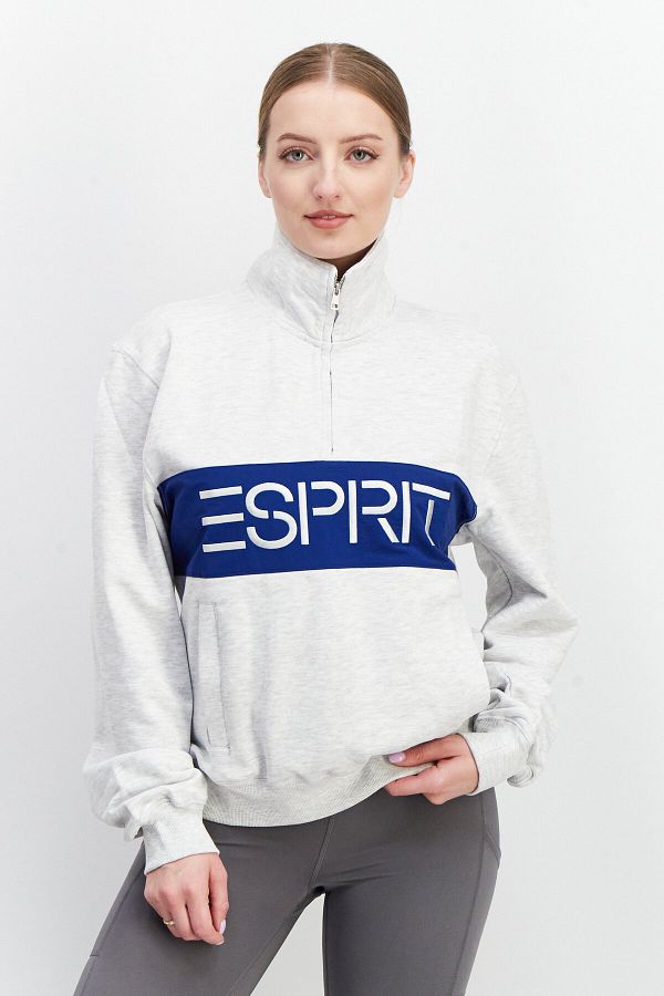 Esprit Women High Neck Long Sleeve Sweatshirt Light Grey Blue Trendyol
