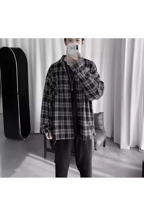 weywot-Cămașă albă oversize Mold Lumberjack cu dungi negre 1