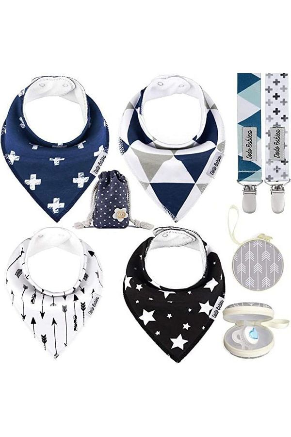 DODO BABIES-Baby Food - 4-Piece Cotton Bib Set, Pacifier Clip and Gift Bag 1