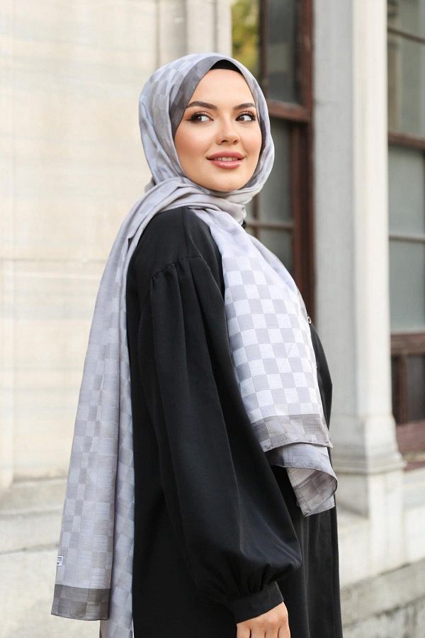 Hint İpek-Checkerboard Patterned Monogram Shawl Monov03-43 1