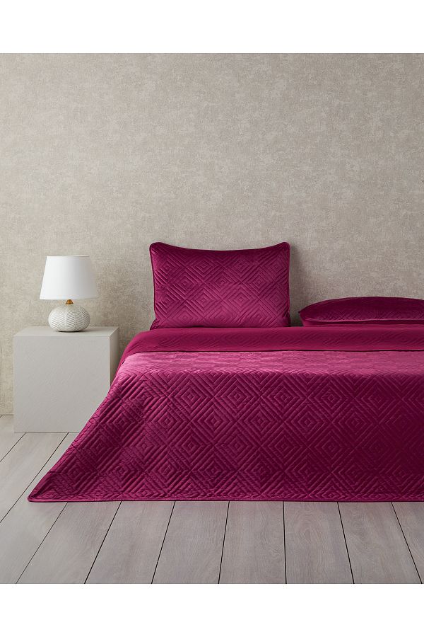 English Home-Fuchsia Diamant Velvet Double Bedspread Set 1