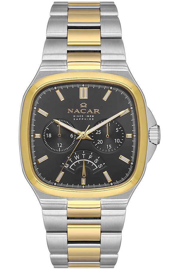 Nacar-ساعة يد رجالية فضية من الزجاج الياقوت الذهبي NC39- 291339 -CGM 1