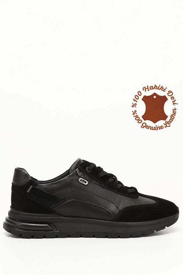 GONDER R BLACK Gon Herren Freizeitsneaker aus echtem Leder mit Schnurung und Gelsohle 01222 Trendyol
