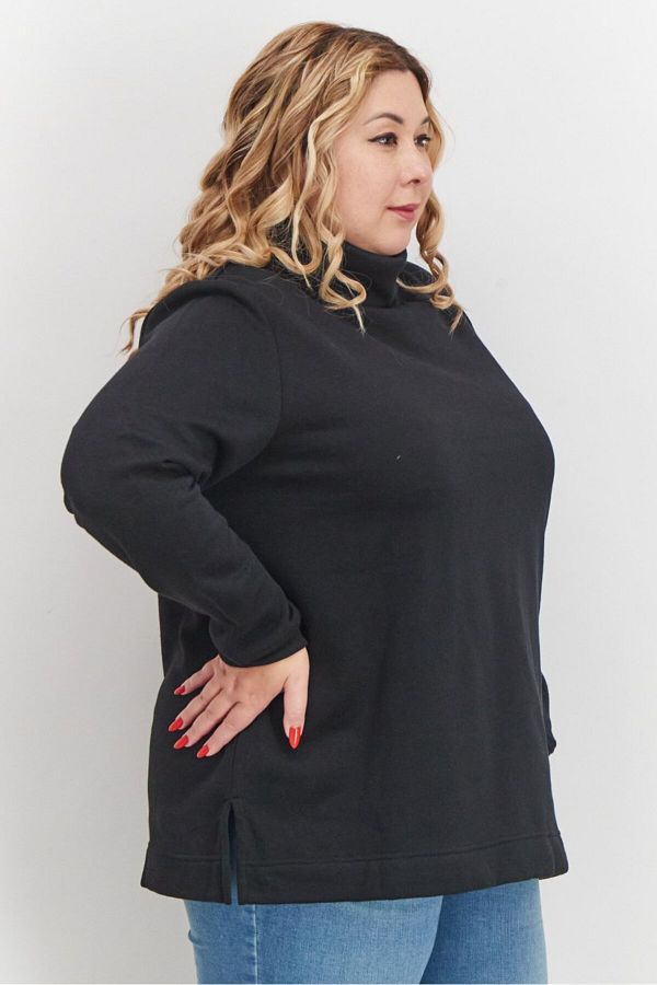 Karen Scott Women High Neckline Long Sleeve Sweatshirt Deep Black Trendyol