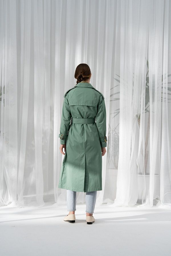 QANU Light Green Classic Trench Coat Trendyol