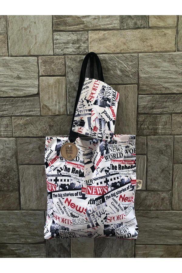 OBİDEV-Newspaper Cuffs Pattern Digital Printing Sleeve Bag-With Small Wallet 1