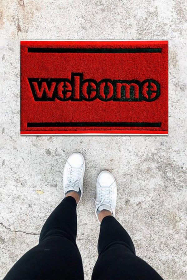 costurera-Digital Printing Red Curly Pattern Door Mat K-1020 1