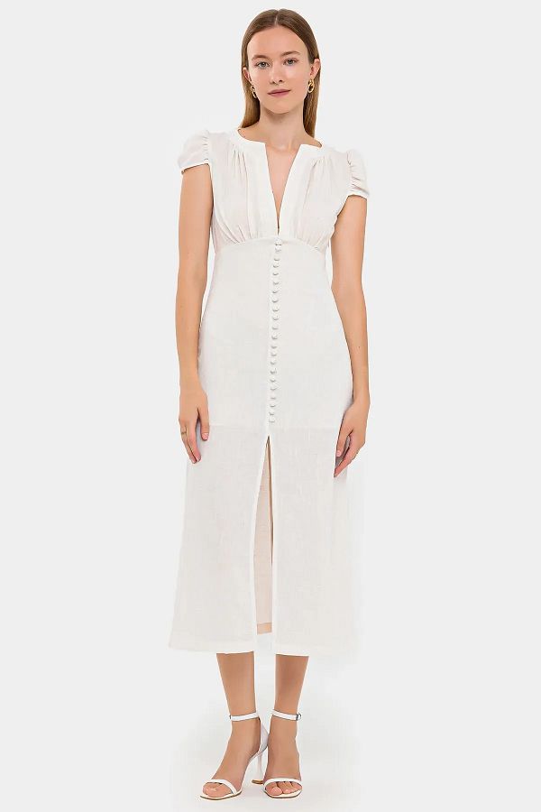 Hiccup-Cap Sleeve Midi Dress - Buttoned 1