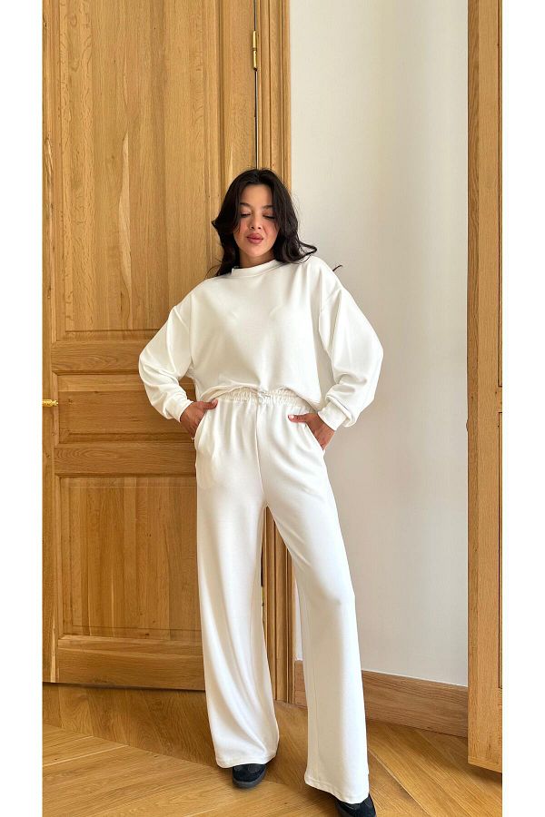 Ask Ni anta White Oversize Long Sleeve Sweat Pants Set Trendyol
