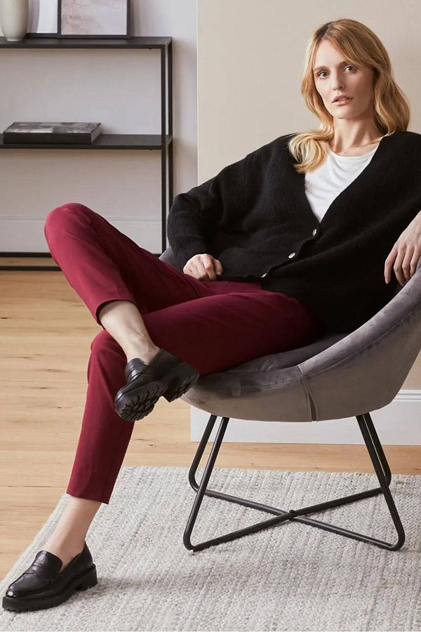 Tchibo-Women Regular Fit Stretchable Plain Pants, Red 1