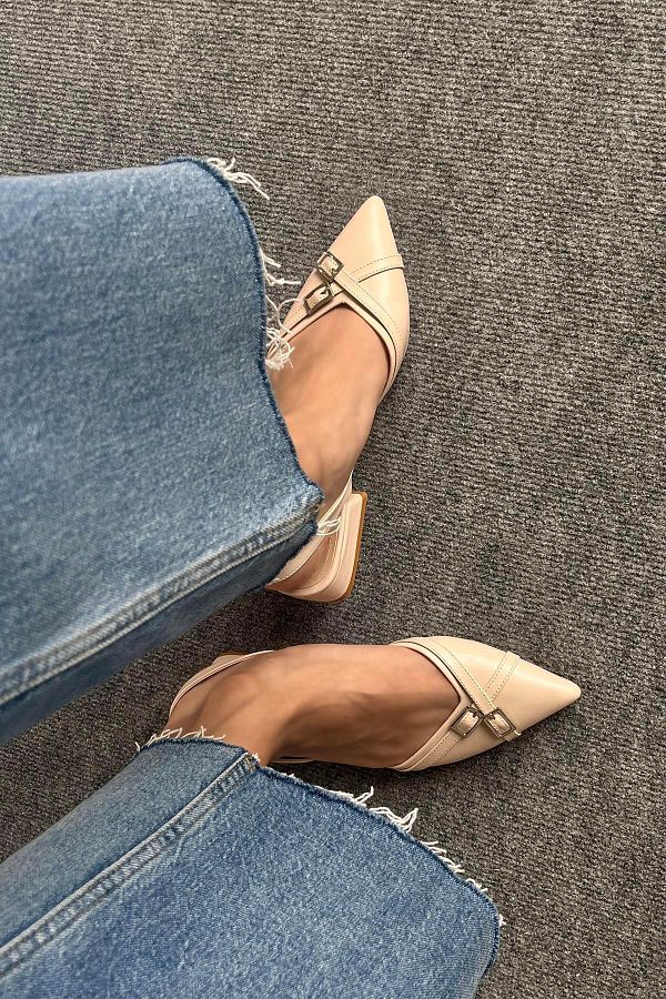 STRASWANS-Claret Women's Heeled Leather Shoes Beige 1