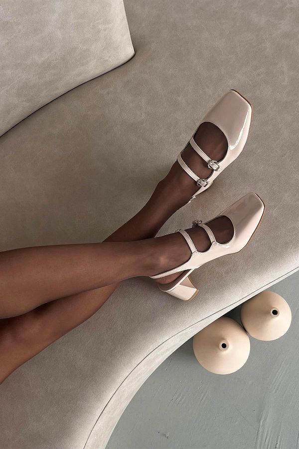 STRASWANS-Harry Women's Heeled Patent Leather Shoes Beige 1