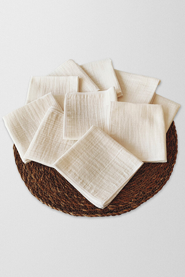 cekic kids 10'lu Müslin Bebek Ağız Mendili %100 Pamuk Ekru Renk