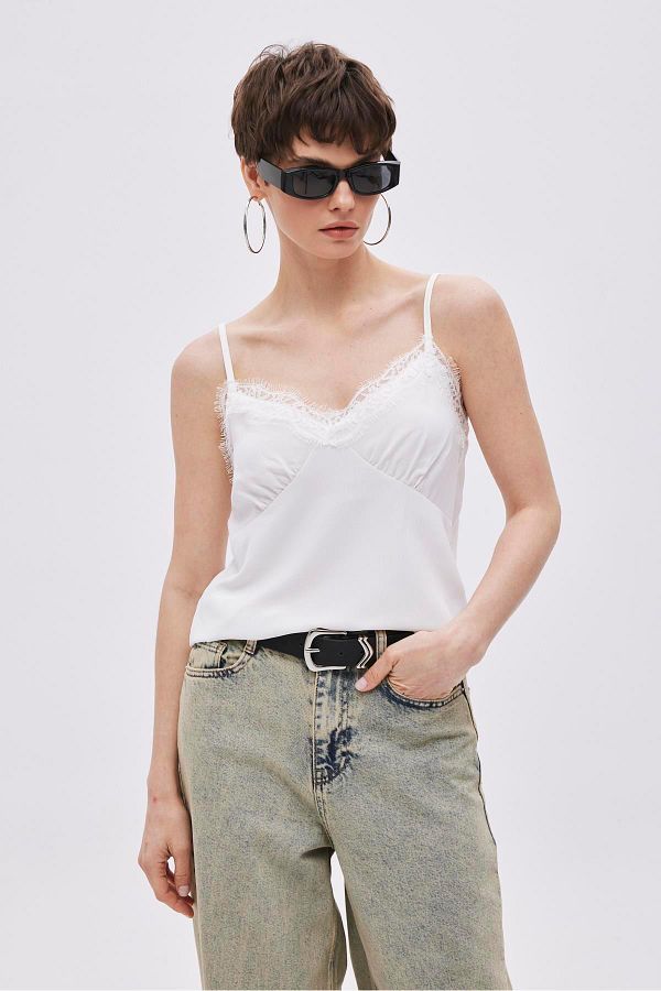 SHERIN White Satin Look Thin Strap Blouse Trendyol