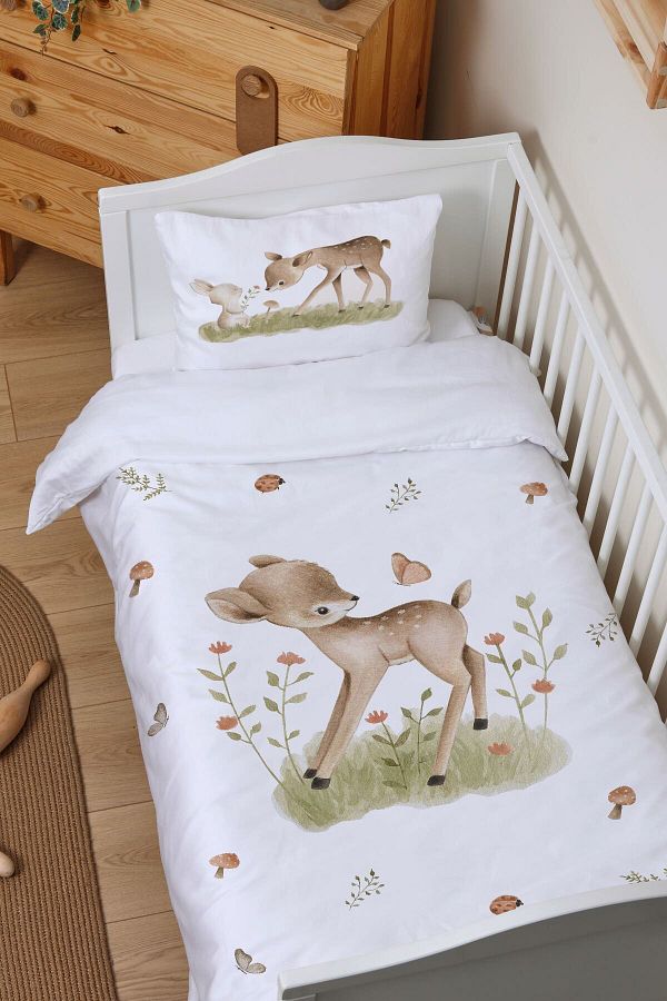 Tuğba Kuğu-Park Bed Crib Duvet Cover Set (80x120) - Little Baby Series - Gazelle Playing with Butterfly 1