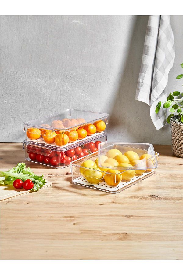 Milenay-Crystal Fresh Series - 4L Plastic Fridge Storage Container with Lid, 30X20X7.5Cm 1
