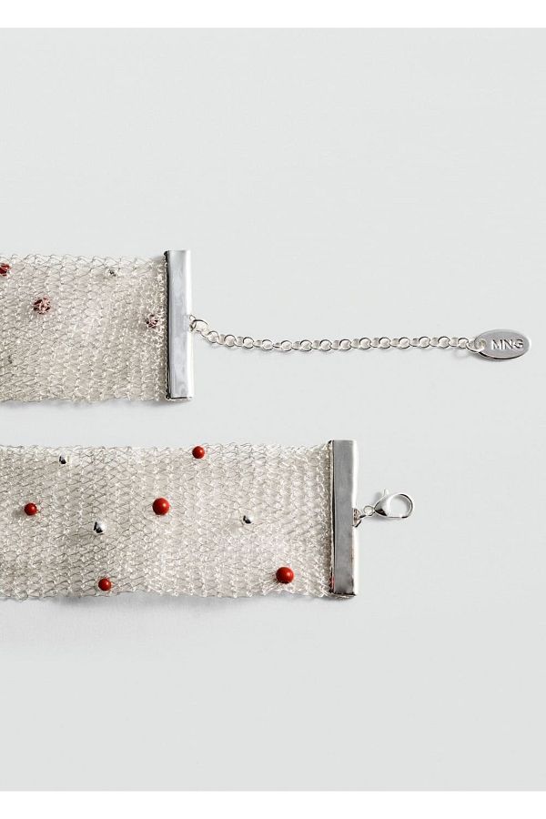 MANGO Woman-Perlenbesetzte Chocker-Halskette aus Netzstoff 1