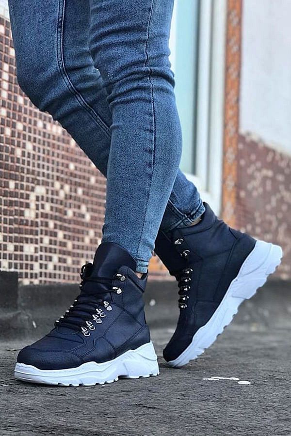 colezium Navy Blue Long Lace Up Boots Trendyol