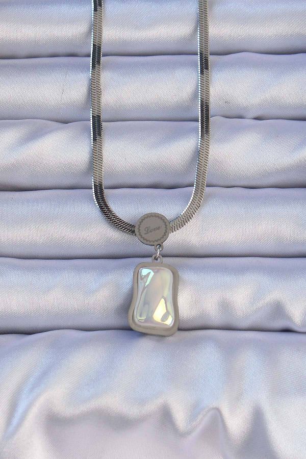 Skygo-316L Steel Silver Color Italian Chain Crushed Stone Necklace - Tj-Bko9206 1