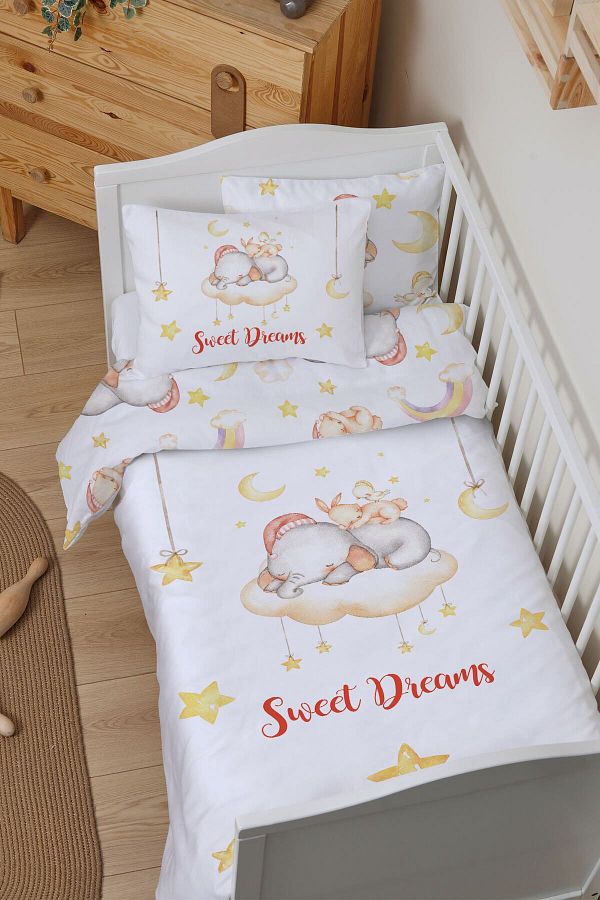 Tu ba Ku u Organic Baby Bedding Set 100X150 For Baby Series Pink Beret Elephant Sleeping in the Cloud Trendyol