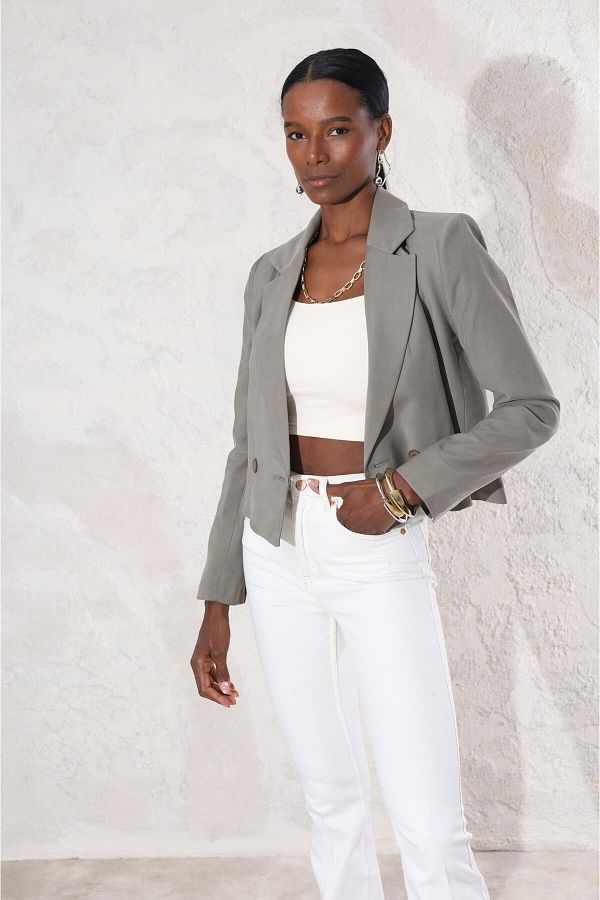 5in1Canpolat-9002 Model Khaki Double Breasted Jacket - Double Button 1