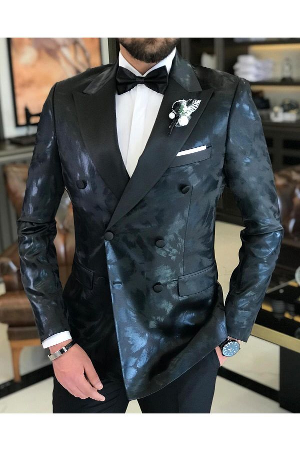 TerziAdemAltun-Italian Cut Men's Jacket Pants Groom Suit Set Black T7475 1