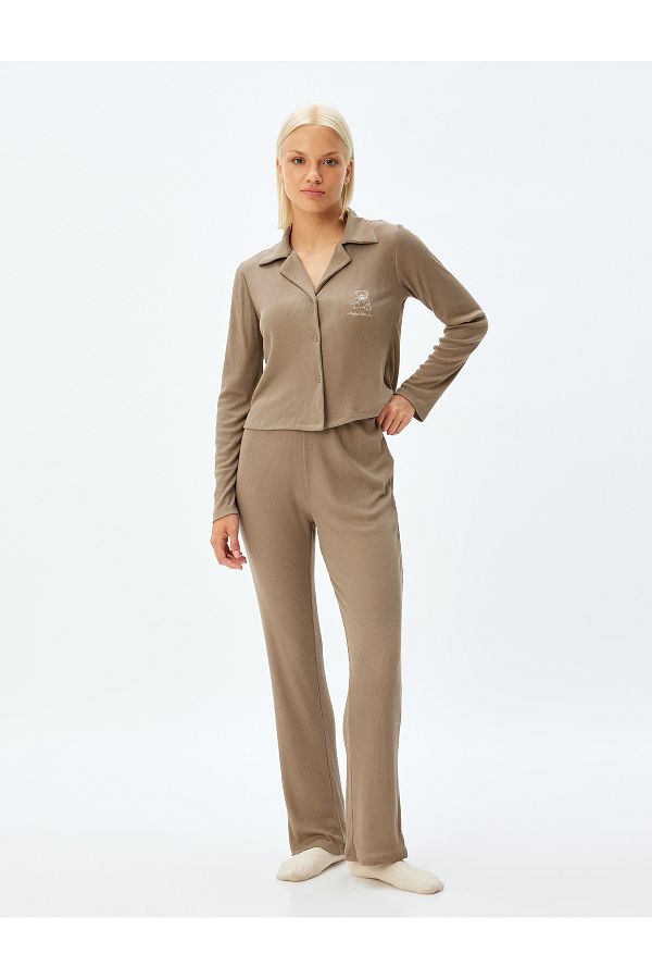 Koton-Cord-Pyjama-Set mit Hemdkragen – lange Ärmel, gerades Bein, 2er-Set 1