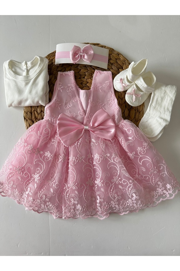 PİLEKİ BABY ( 5 Parça ) 0 4 Ay Aralığında Kullanılan Yenidoğan Bebek Mevlüt Elbisesi Prenses Kız Bebek Elbisesi