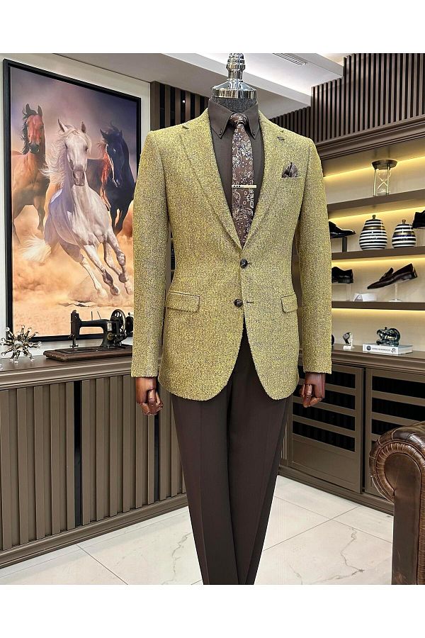 TerziAdemAltun-Jachetă pentru bărbați în stil italian slim fit mono rever muștar T10887 1