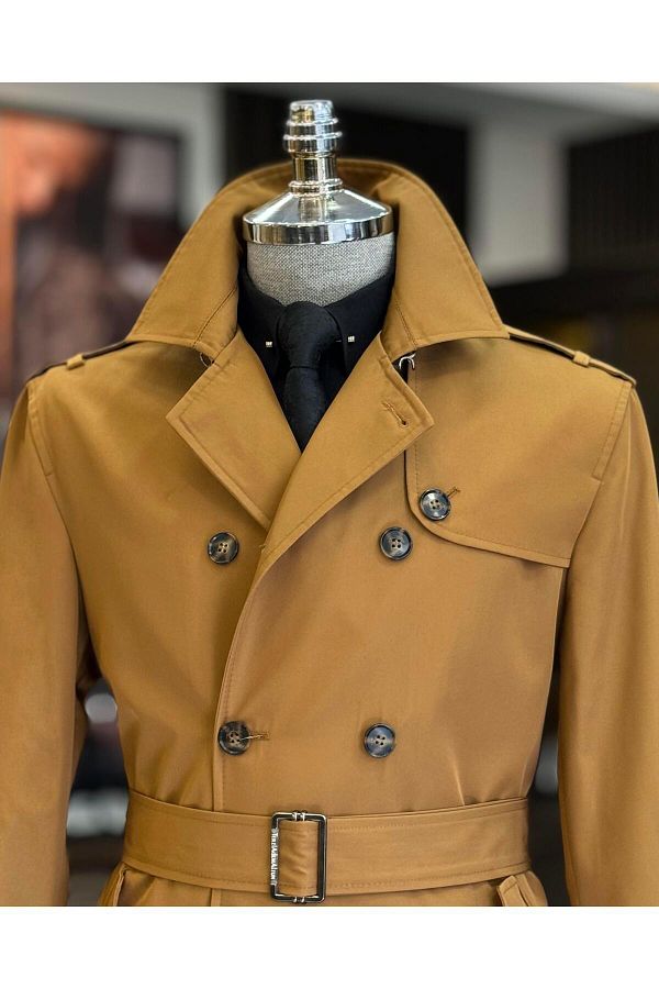 Mens camel trench coat slim fit on sale
