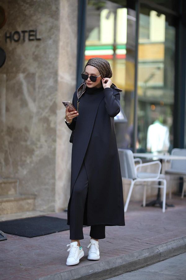 NS Moda-Women's Turtleneck Tunic Trousers Set Black Model-487 1