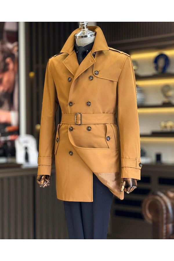 TerziAdemAltun Italian Style Slim Fit Seasonal Men s Trench Coat Camel T6634 Trendyol