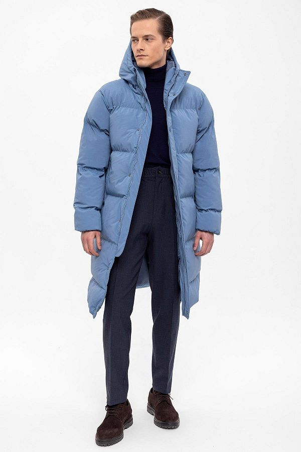 Antioch Baby Blue Hooded Long Puffer Jacket Trendyol