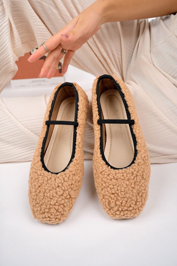 StWenn New Season Plush Rubber Detailed Flat Sole Women s Ballerina Slippers Home Shoes Trendyol