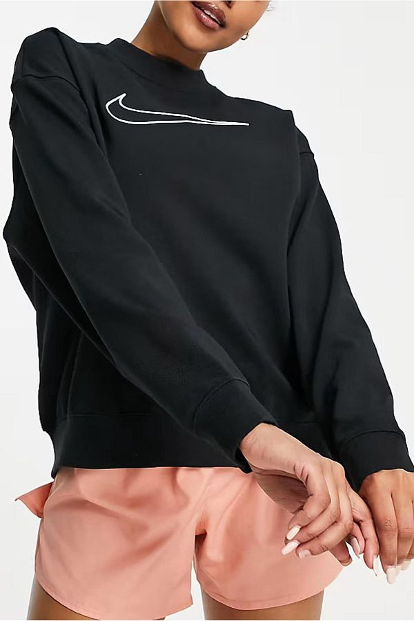 Nike Dri Fit Get Fit Graphic Crewneck Loose Cut Black Women s Sweatshirt Trendyol