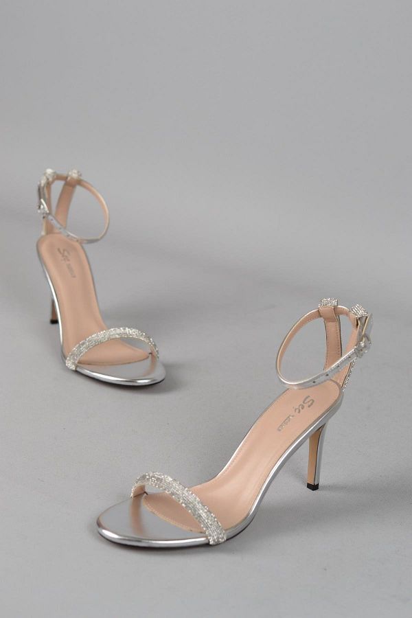 SEÇ KUNDURA-Seç 829 Special Production - Silver Evening Dress Shoes with Stone Detail (10cm) 1