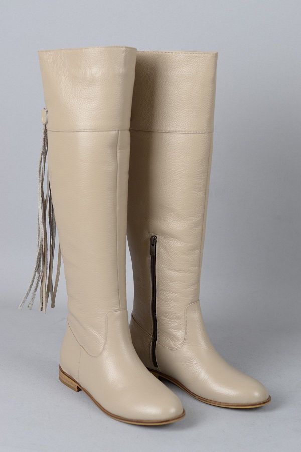 SEC KUNDURA 10484 Model Cream Color Genuine Leather Riding Boots Trendyol
