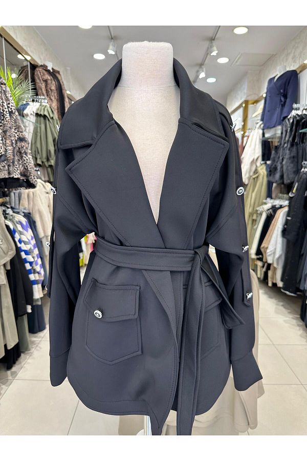 Aframia-Scuba Jacket with Button Detail on Sleeves 1