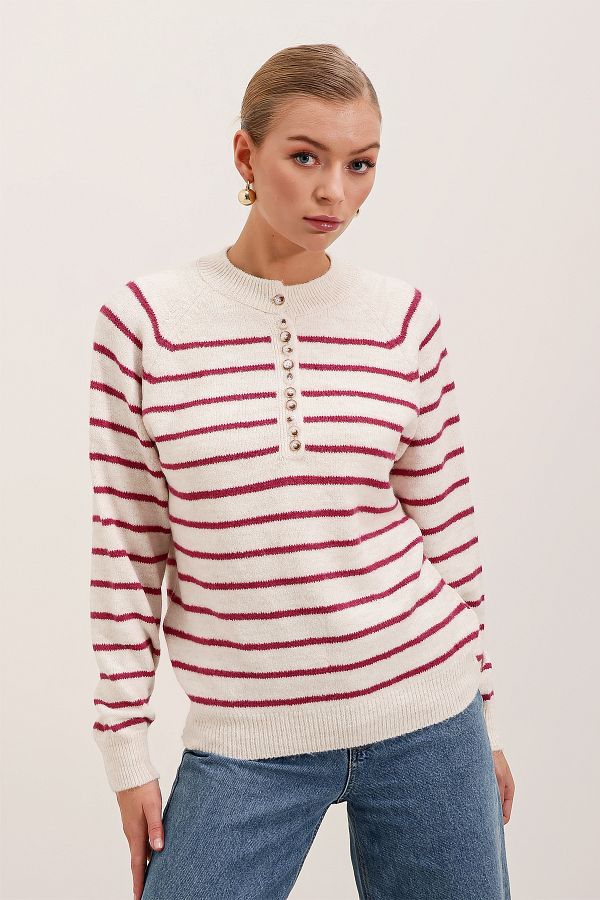Bigdart-Fuchsia 15808 Model Buttoned Sweater 1