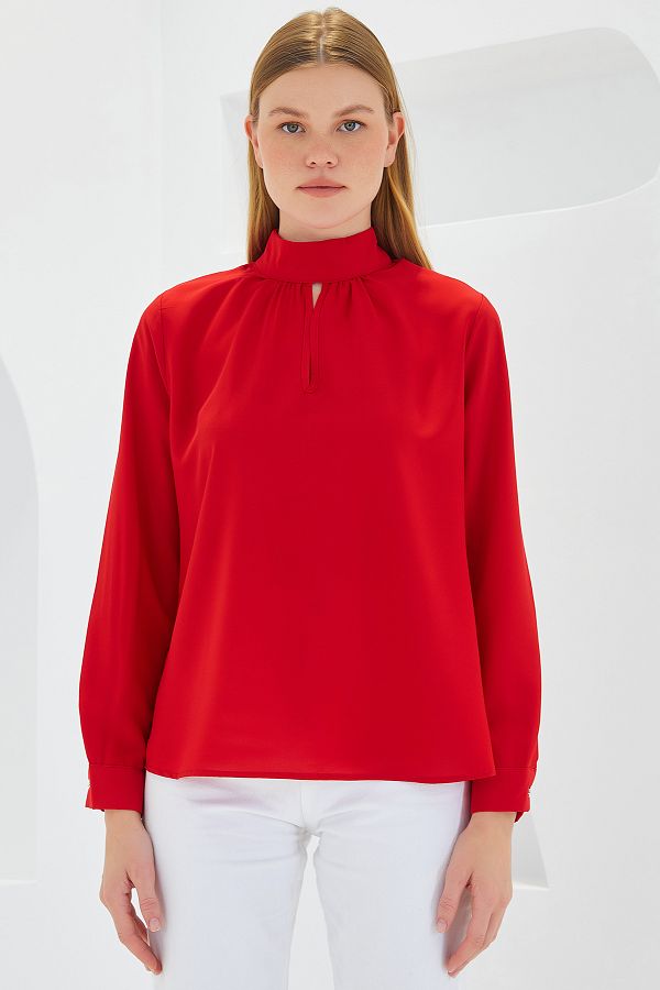 Bigdart-0418 Window Detailed Blouse - Red 1