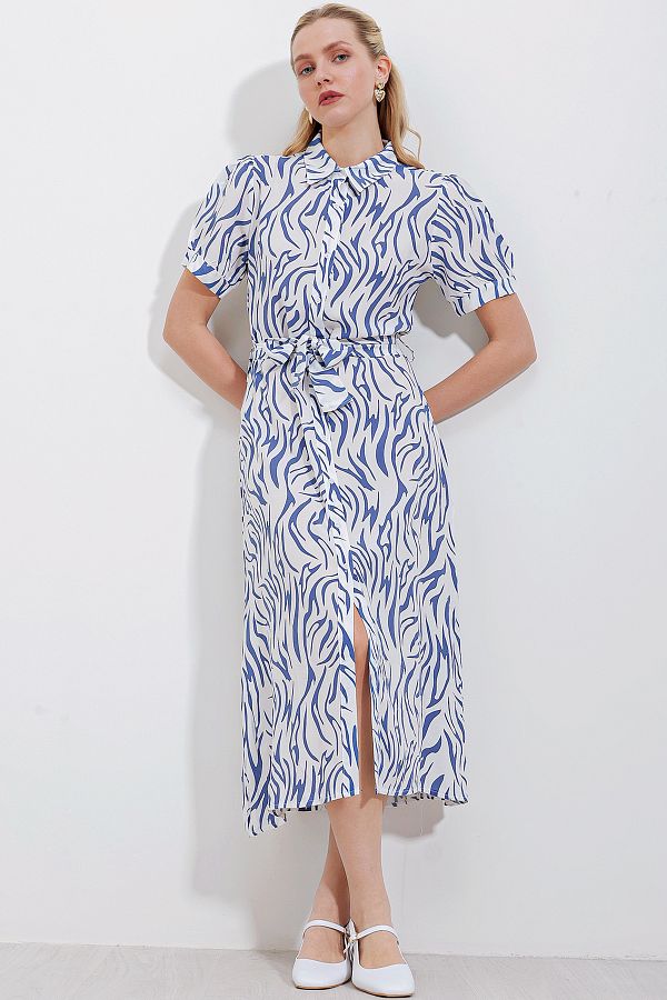 Bigdart-2213 Short Sleeve Viscose Dress - Blue 1