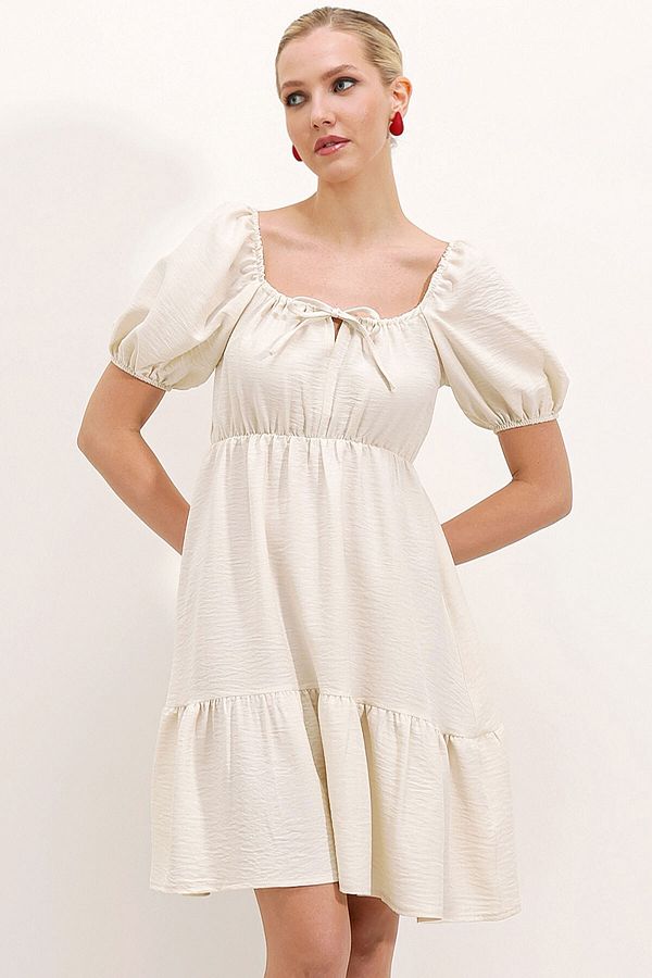 Bigdart-2351 Rochie din poplin evazat - Ecru 1