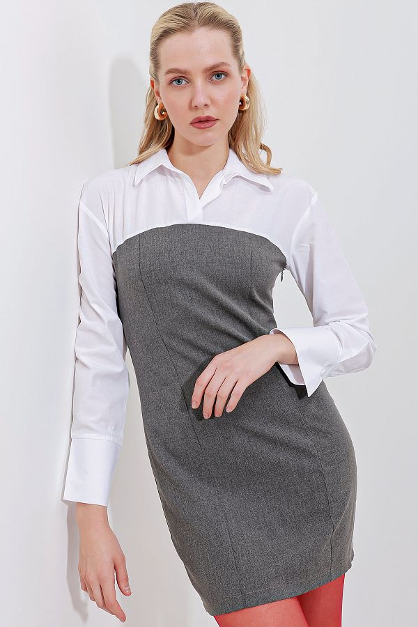 Bigdart-2474 Minikleid mit Hemddetail - Anthrazit 1