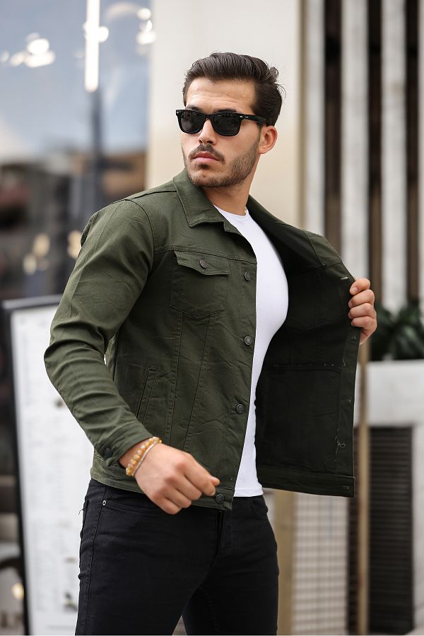 Pobudo Khaki Color Men s Denim Jacket Trendyol