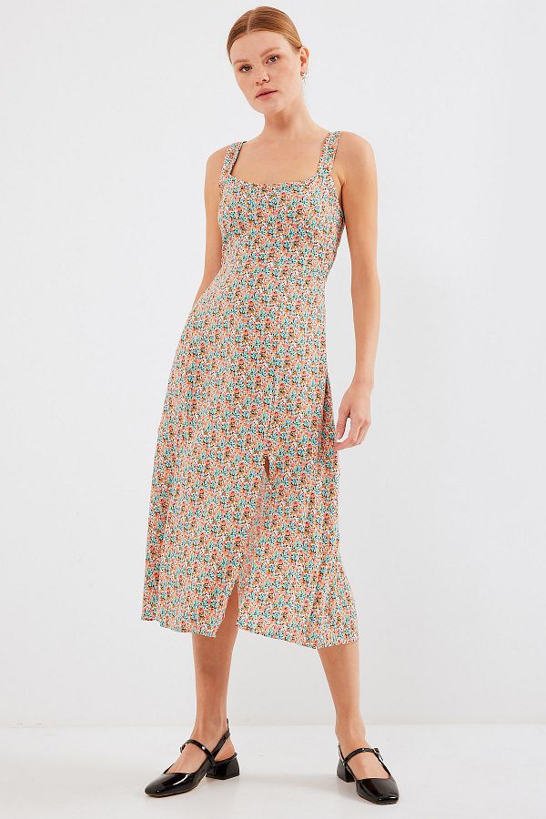 Bigdart-2282 Model Slit Viscose Strap Dress - Multicolored 1