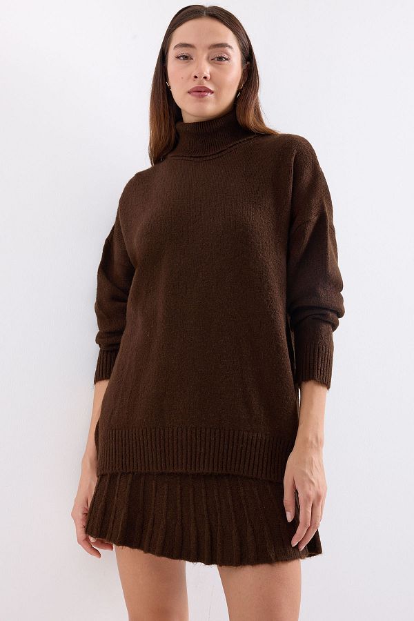 Bigdart-15891 Set aus Strickpullover und Rock – Braun 1