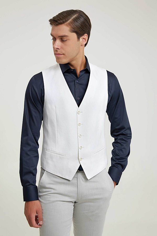 D'S Damat-White Linen Viscose Blended Men's Vest 1