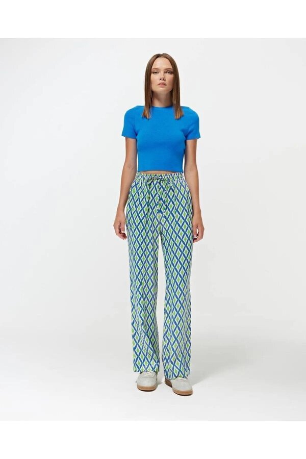 Mixray 4360 Model Blue Geometric Patterned Satin Women