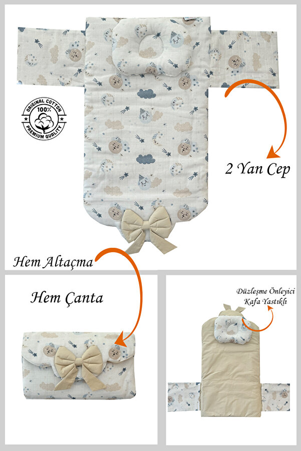 Jaju Baby Müslin Ay Desen Süpriz Altaçmalı Çanta - Altaçma Minderi - Alt değiştirme